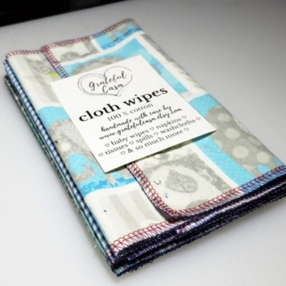 10 reusable CLOTH WIPES in summer blues - Picture 3 of 4